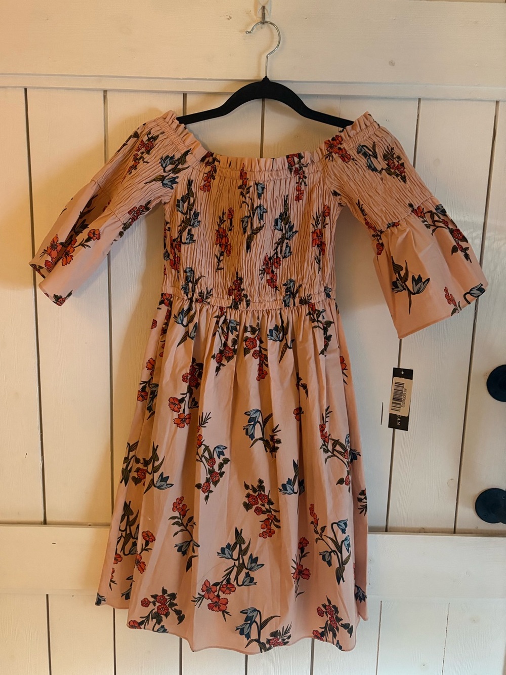 Donna Morgan Pink Floral Off-Shoulder Midi Dress